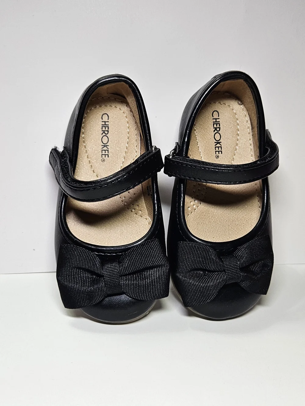 Cherokee Toddler Girls Black Mary Jane Dress Shoes Ribbed Bow Strap Size 5